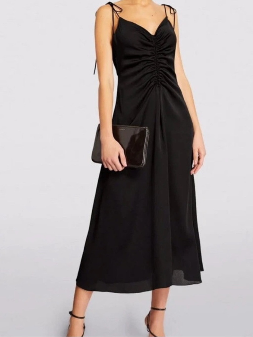 Jason Wu Black Satin Criss Cross Strap Midi Dress Size S